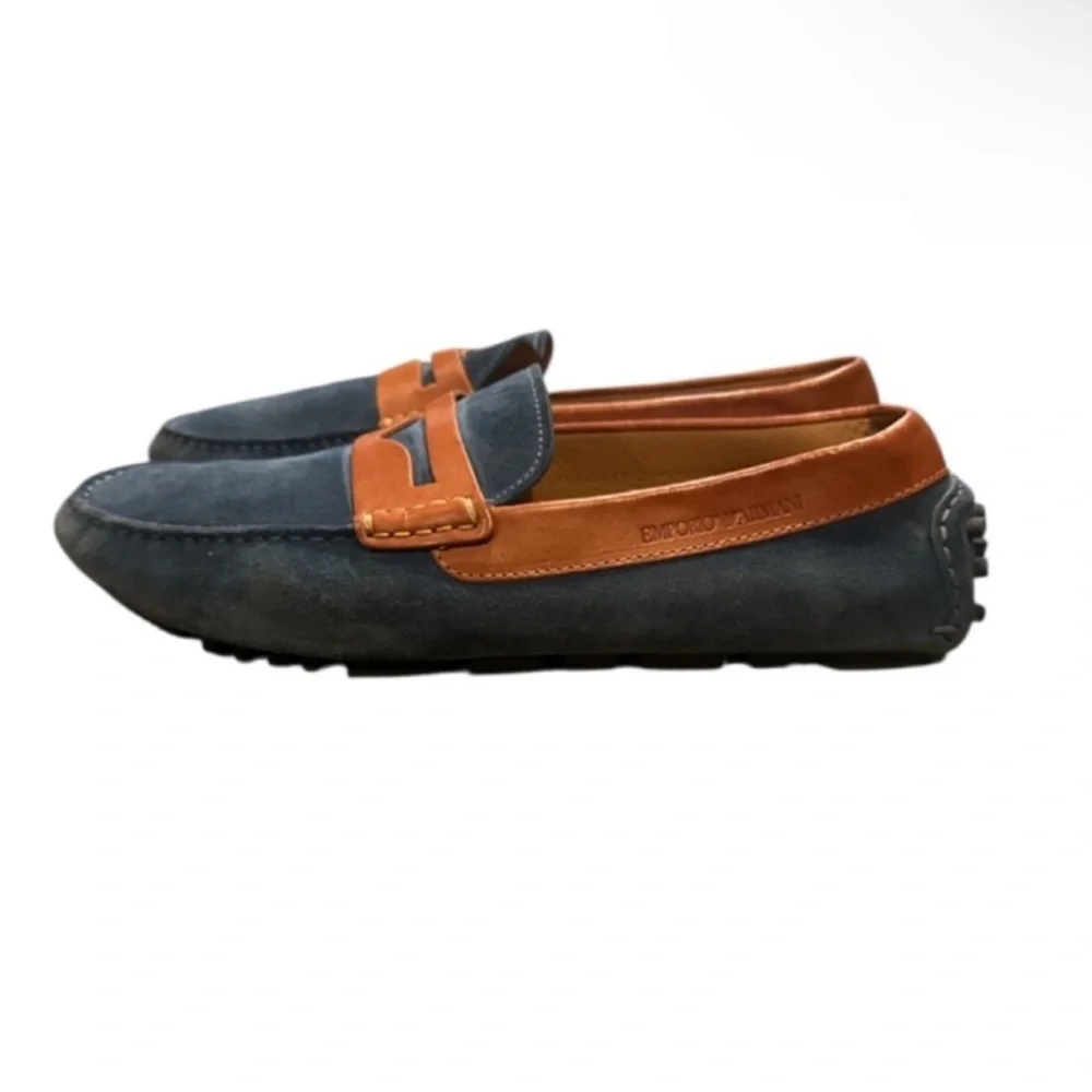 Authentic Emporio Armani men’s luxury designer leather signature loafers sz 11